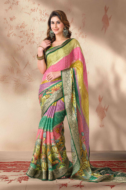 Multicolor banarasi bandhani saree
