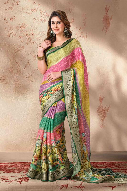 Multicolor banarasi bandhani saree
