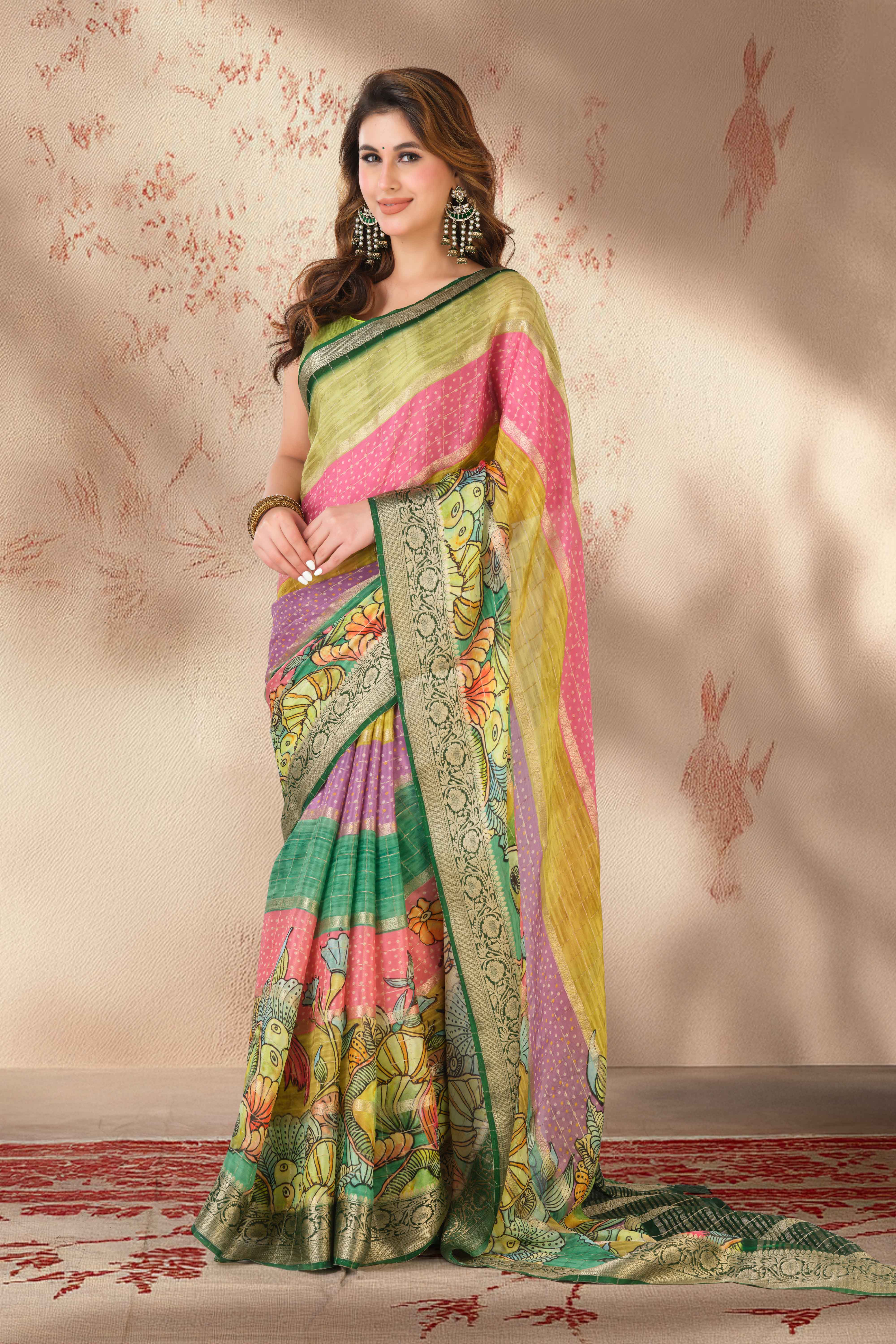 Multicolor banarasi traditional saree