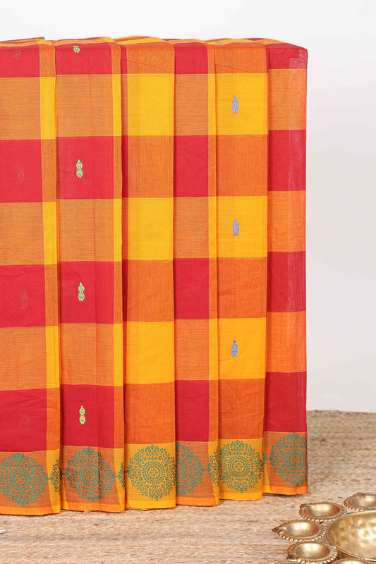 Multicolor checked butta chettinad cotton sarees