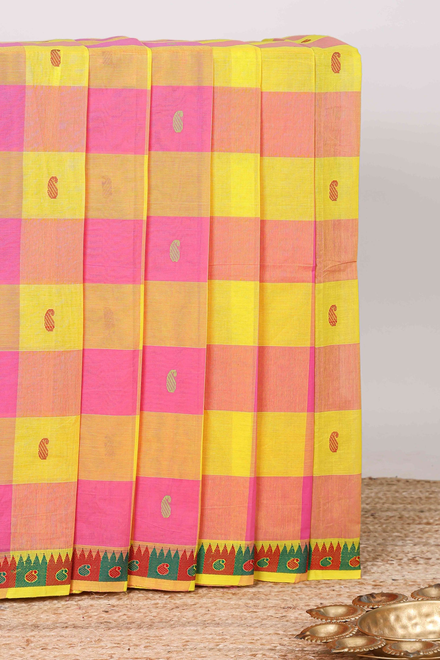 Multicolor checked butta chettinad saree