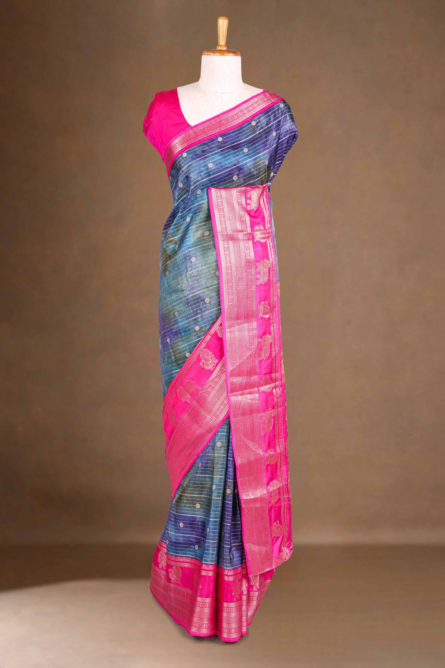 Multicolor dola silk elephant vine saree