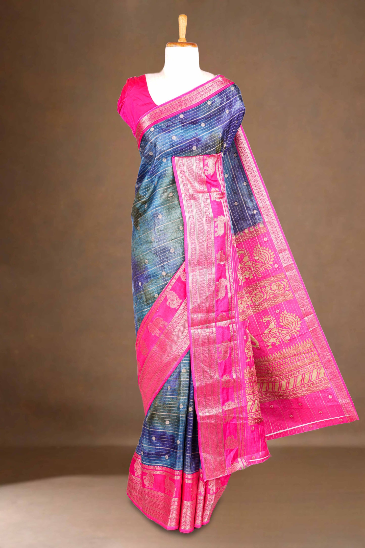 Multicolor dola silk peacock zari saree