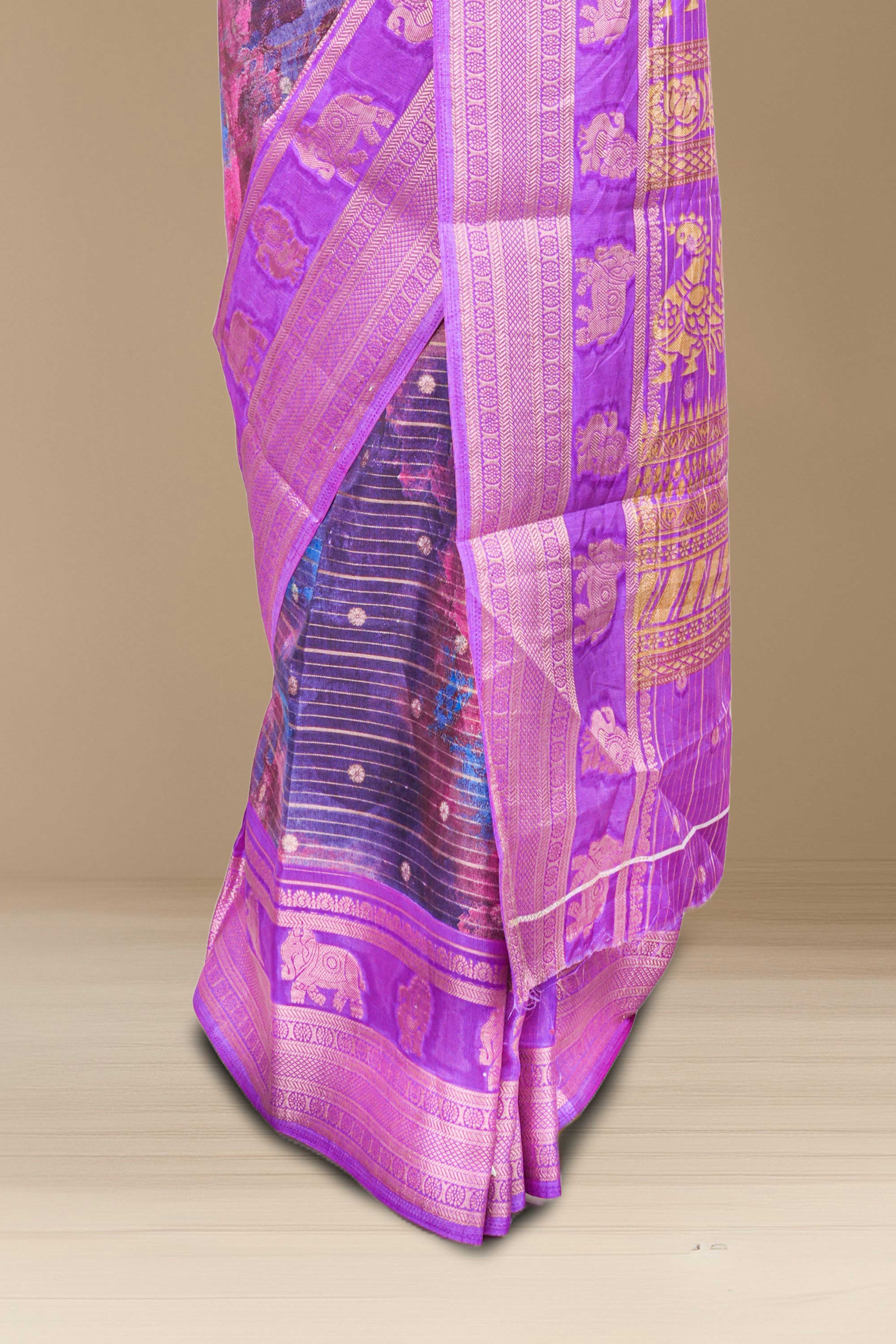 Multicolor dola silk zari stripe saree