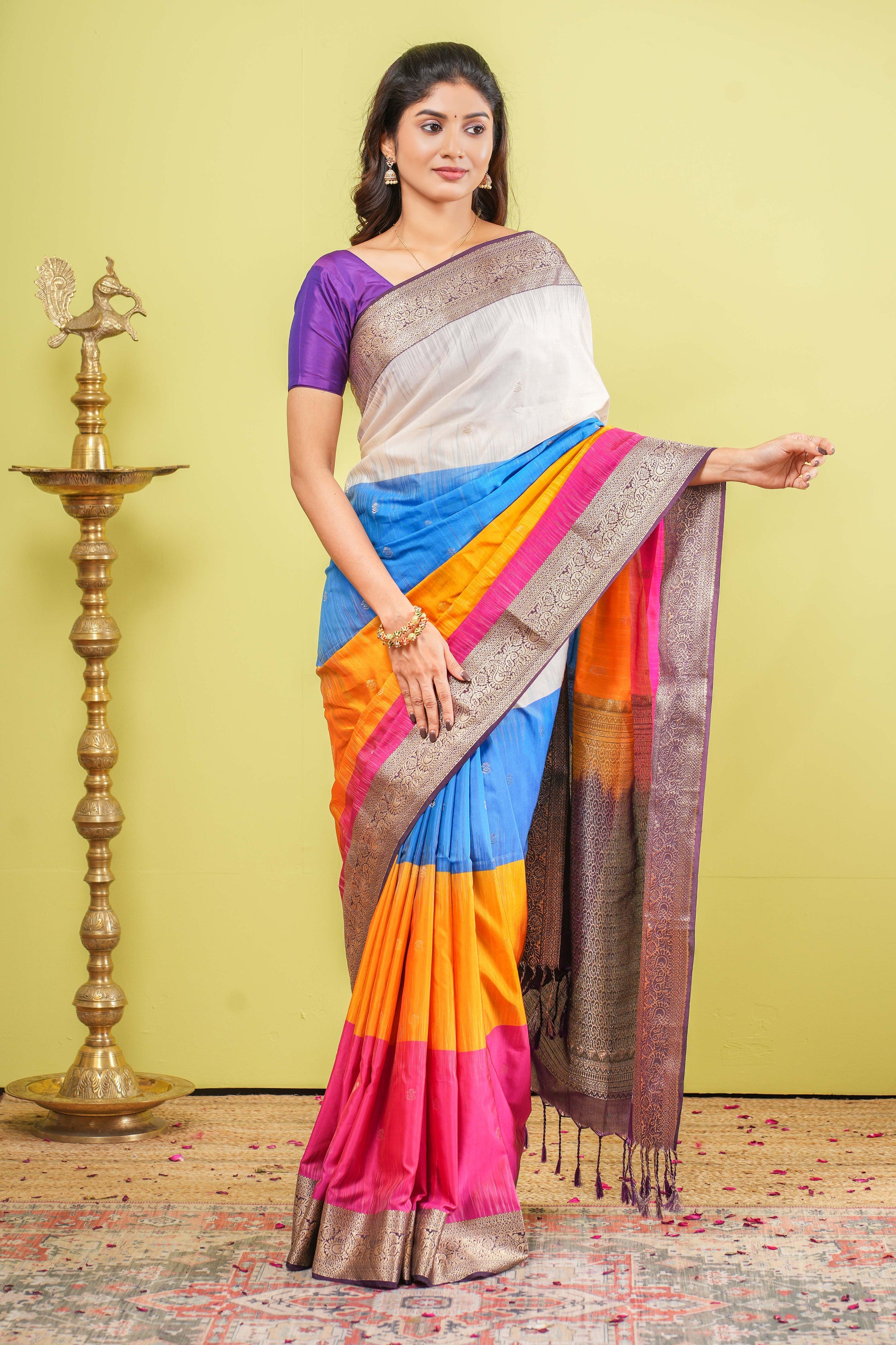 Multicolor soft silk festive saree