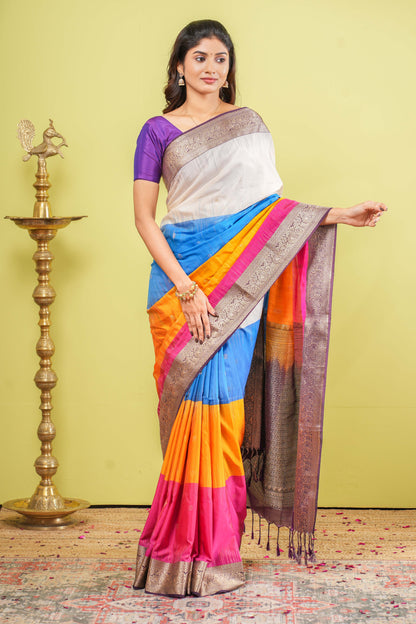 Multicolor soft silk festive saree