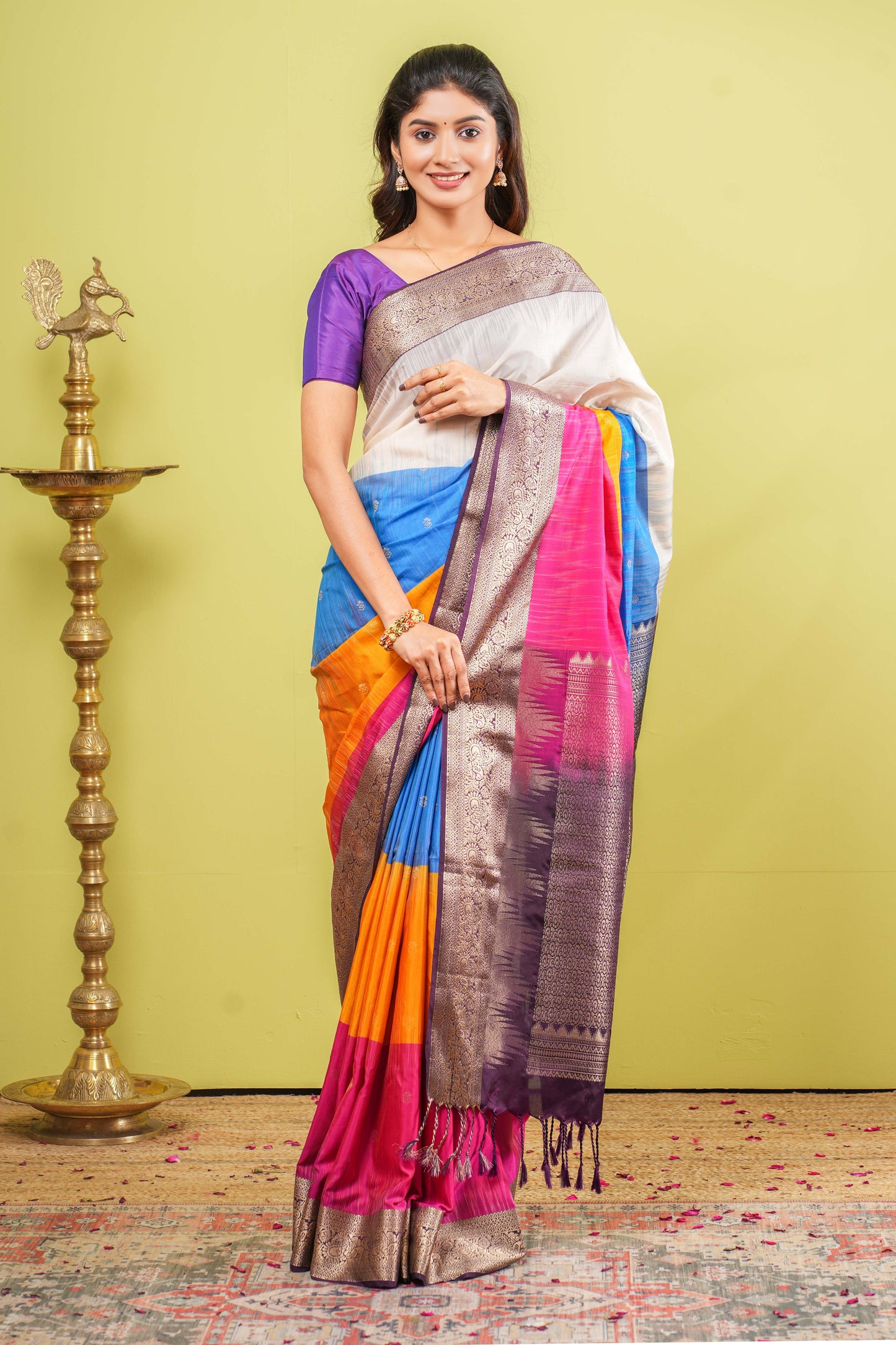 Multicolor soft silk zari butta saree