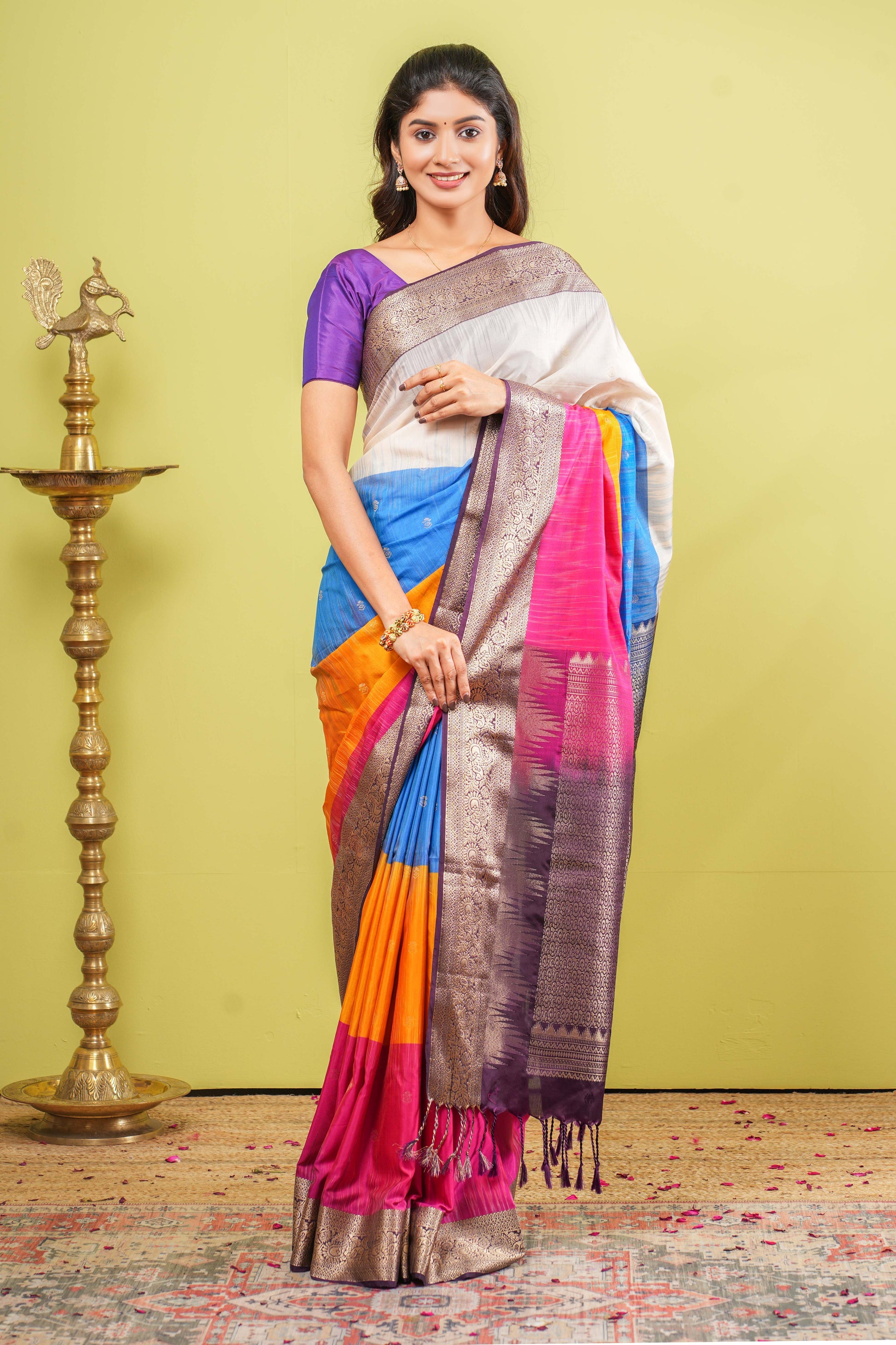 Multicolor soft silk zari butta saree