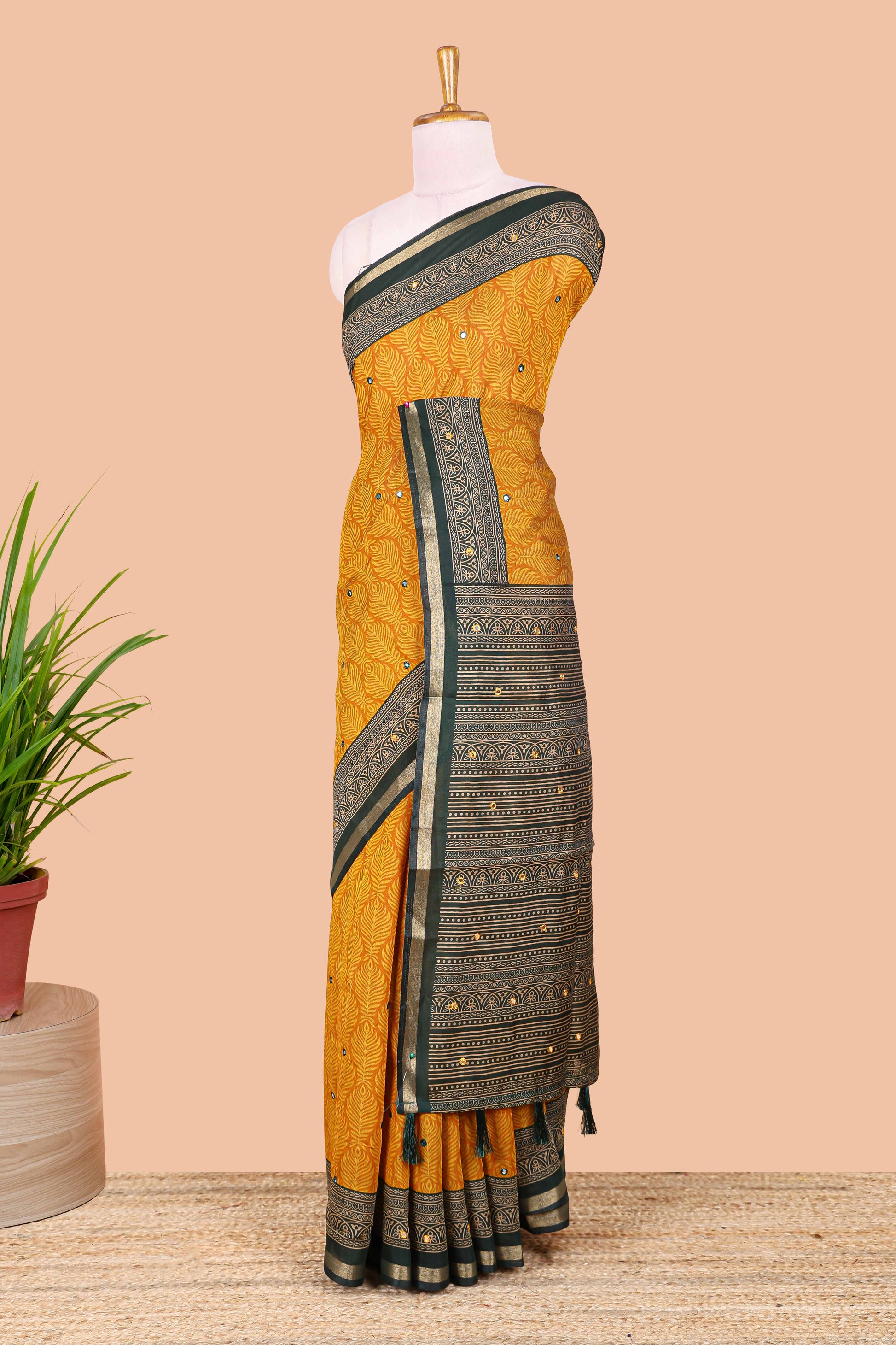 Mustard chanderi cotton saree