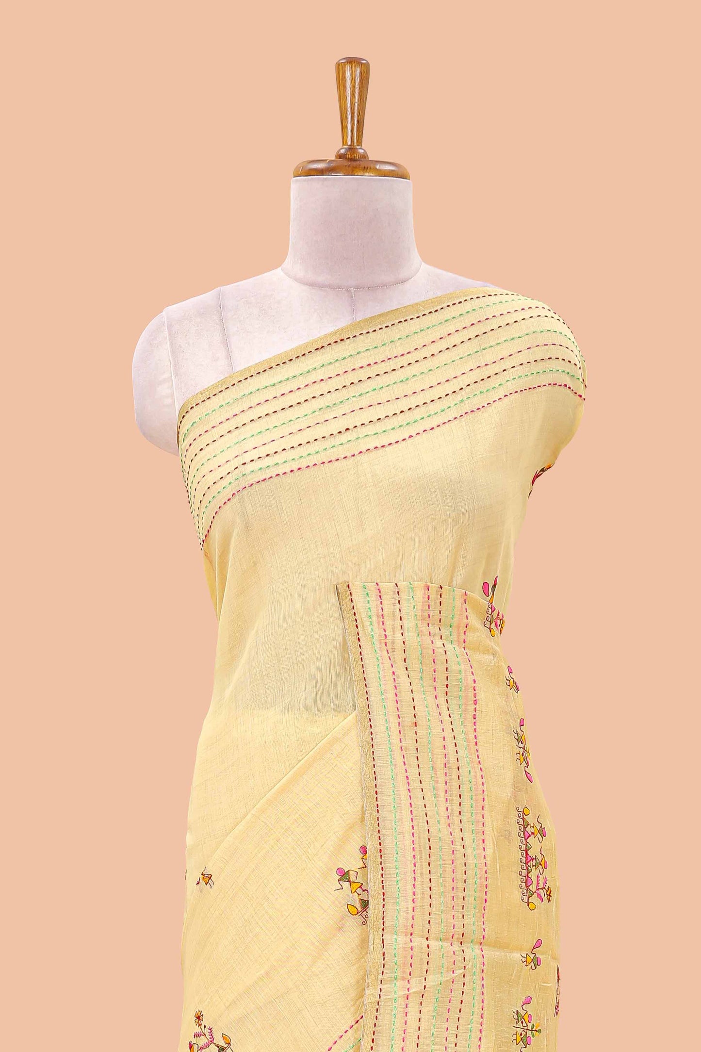 Mustard chanderi cotton saree with border