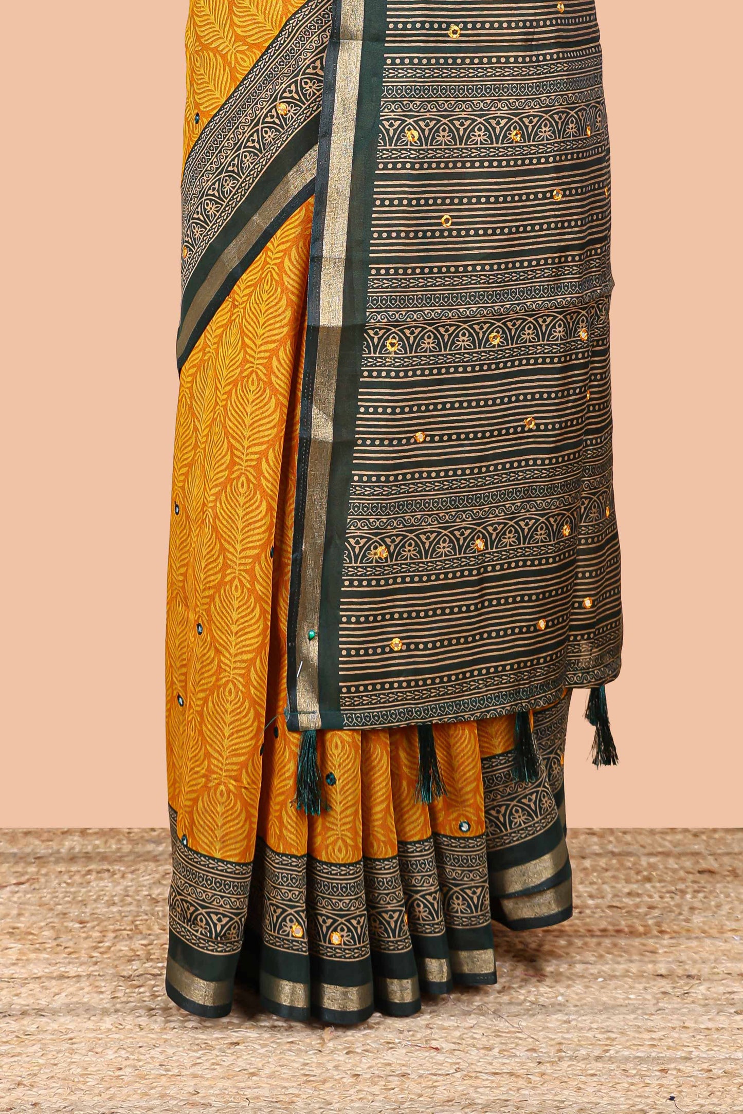 Mustard contrast border chanderi saree