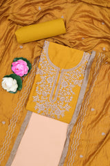 Mustard cotton silk embroidered suit set