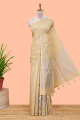 Mustard featuring crane bird motif print and contrast pallu Kota cotton saree