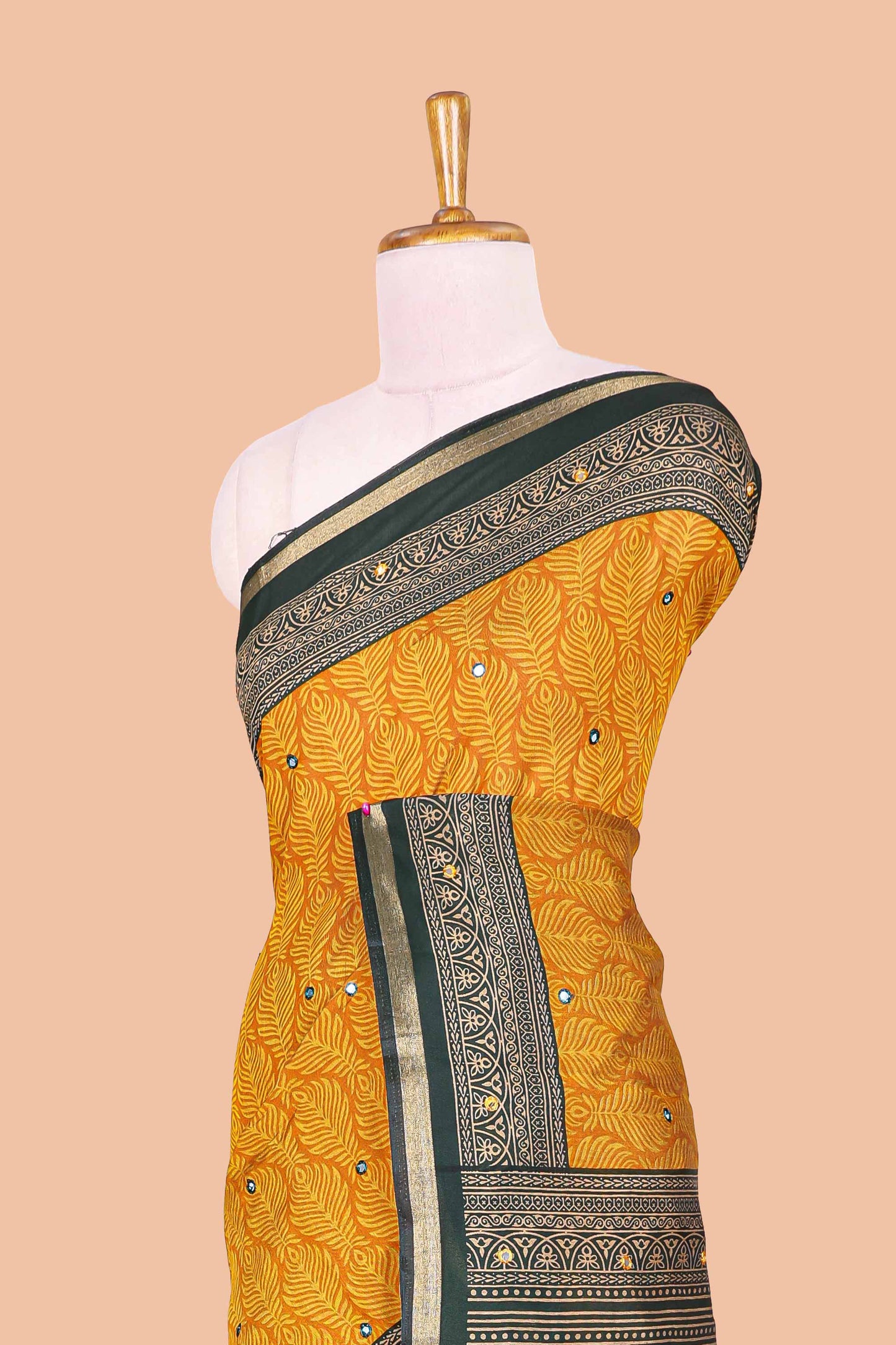  Mustard peacock print chanderi saree