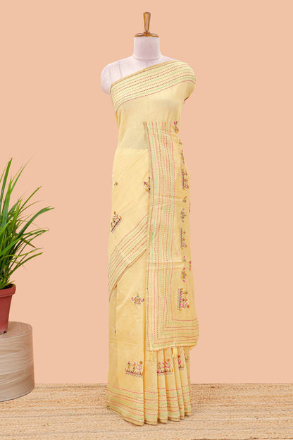 Mustard warli art chanderi saree