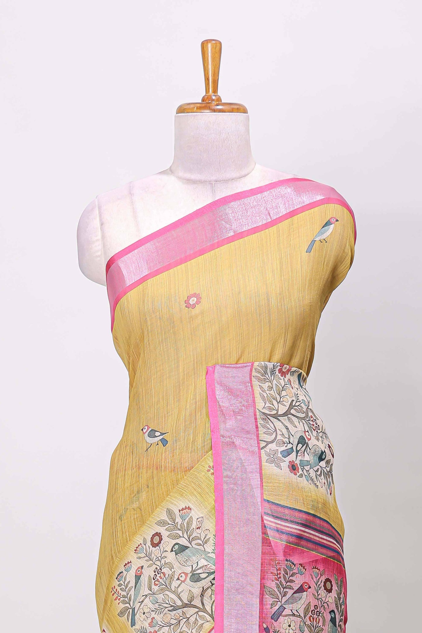 Mustard zari border linen saree