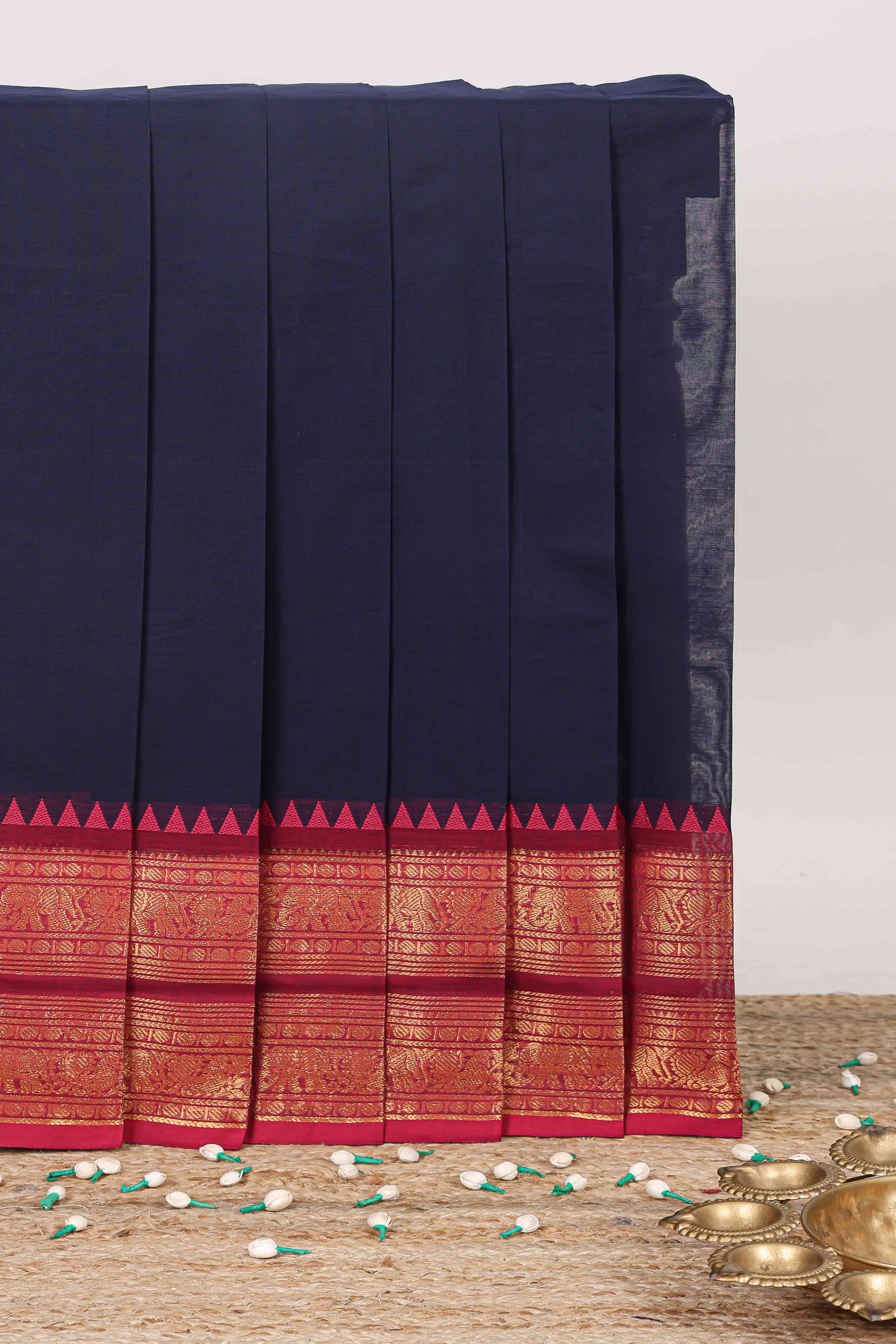 Navy Blue plain chettinad cotton saree