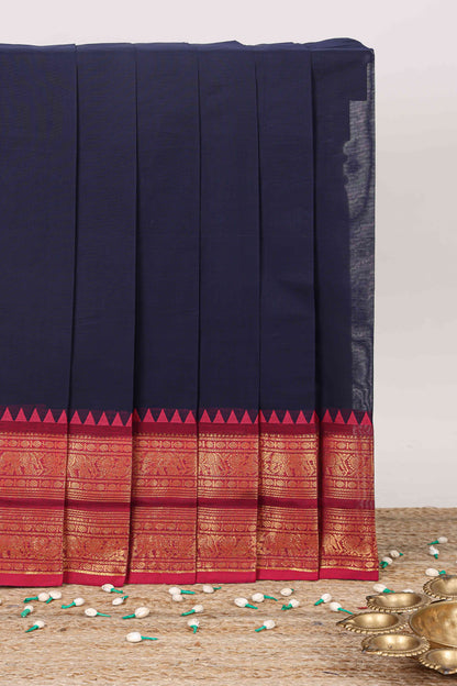 Navy Blue plain chettinad cotton saree