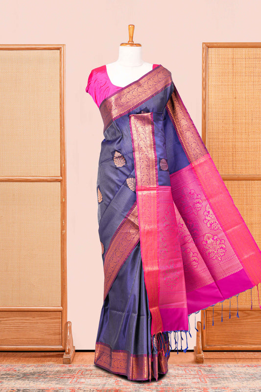 Navy blue art soft silk rich texture saree