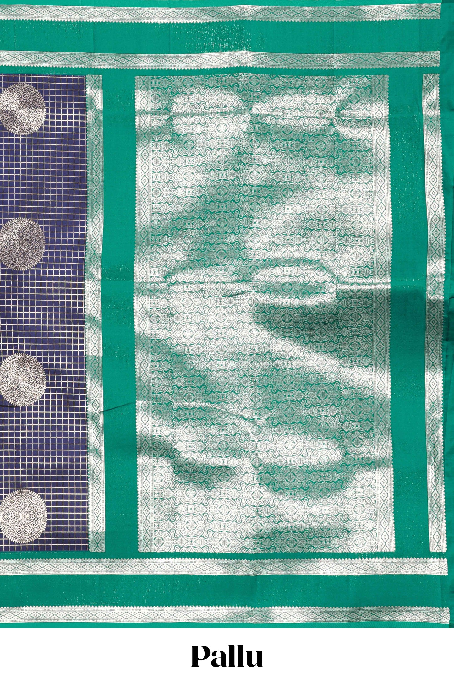 Navy blue semi soft silk check weave saree