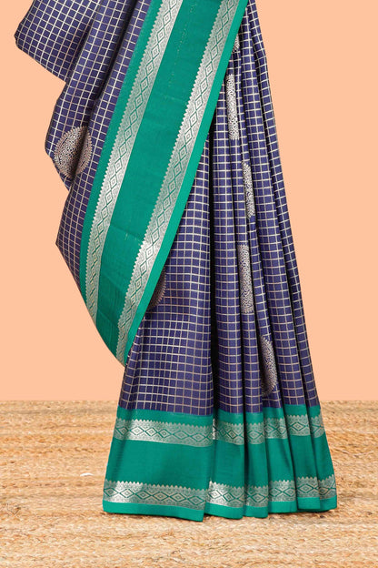 Navy blue semi soft silk grand pallu saree