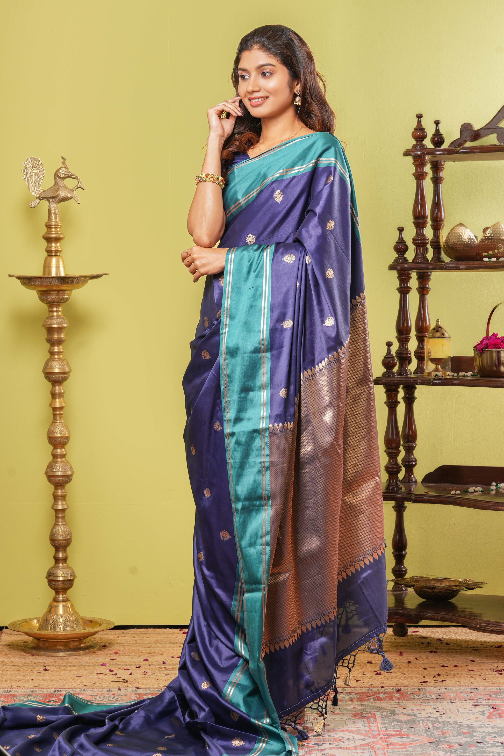 Navy blue semi soft silk rich pallu saree