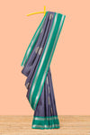 Navy blue semi soft silk zari check saree