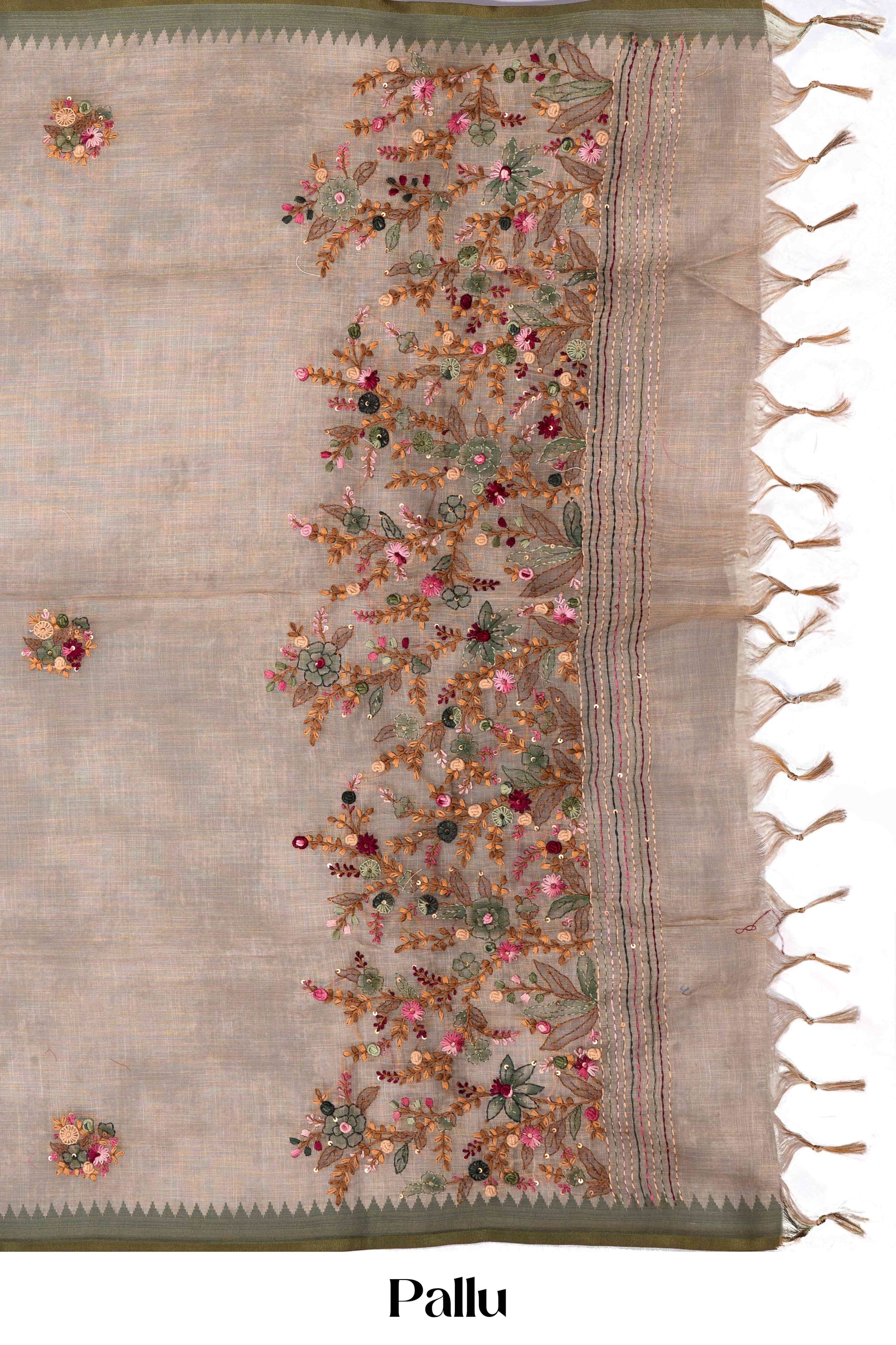 Neutral color linen saree