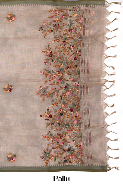 Neutral color linen saree