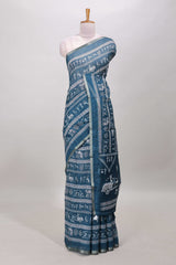 Ocean blue linen cotton saree