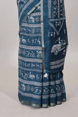 Ocean blue printed blouse saree