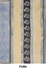 Off white floral print cotton saree