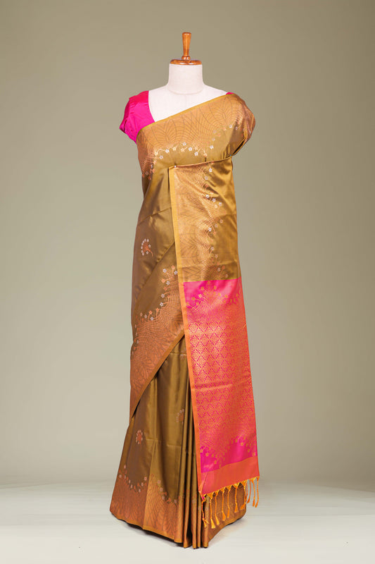 Olive Green art soft silk woven saree