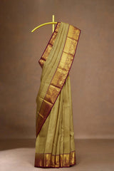 Olive Kanchipuram silk saree