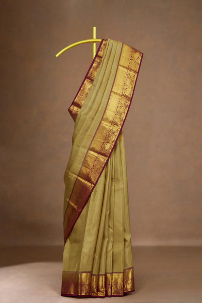 Olive Kanchipuram silk saree
