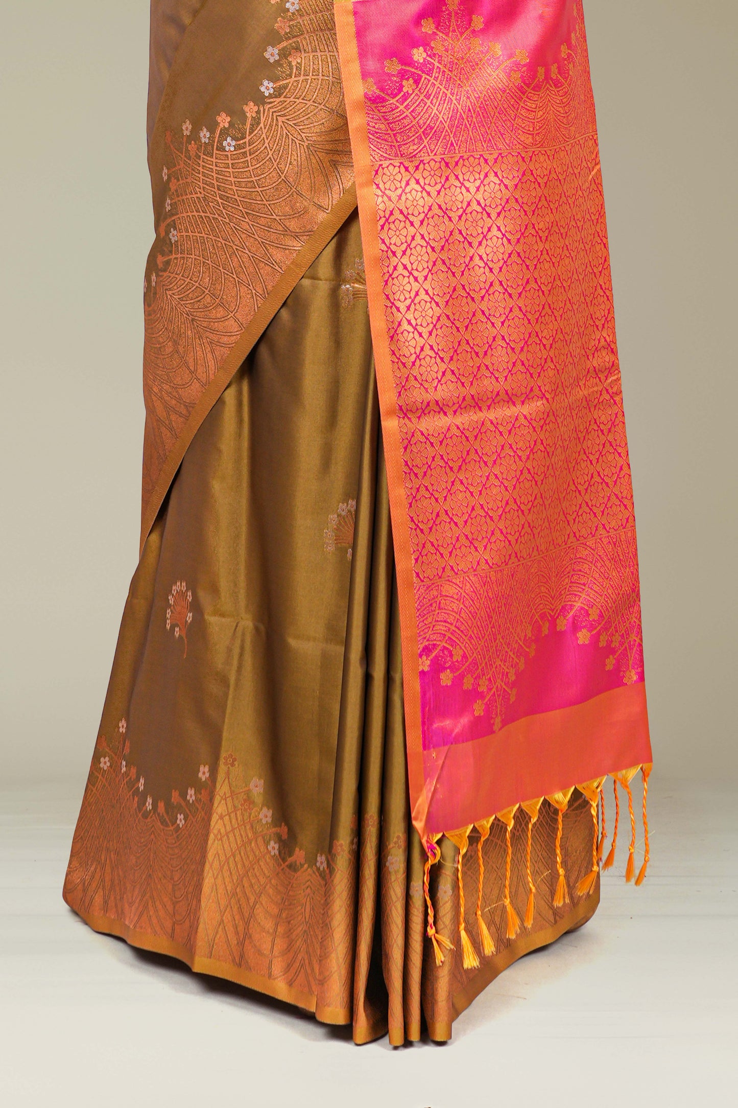 Olive green art soft silk celebration saree