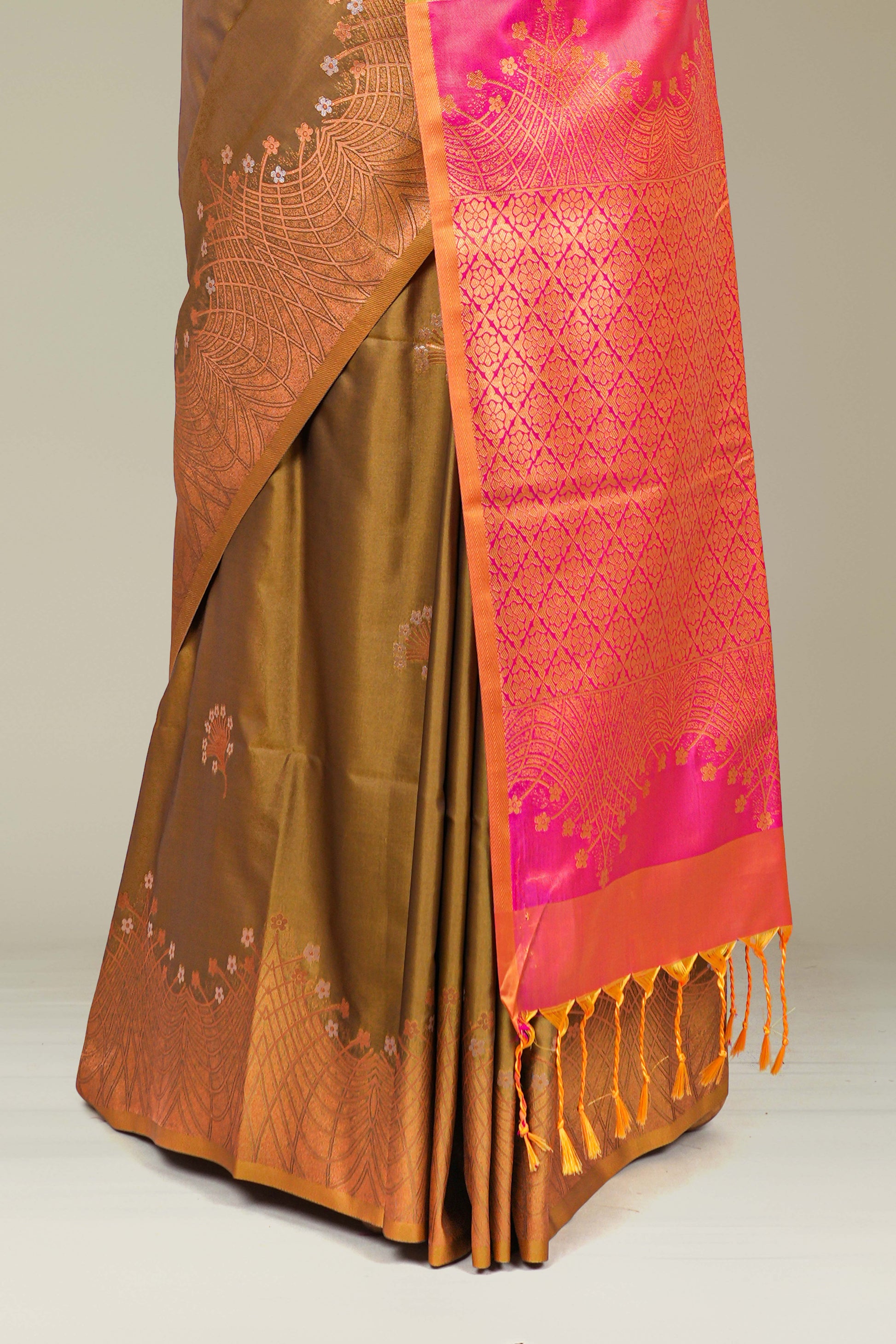 Olive green art soft silk celebration saree