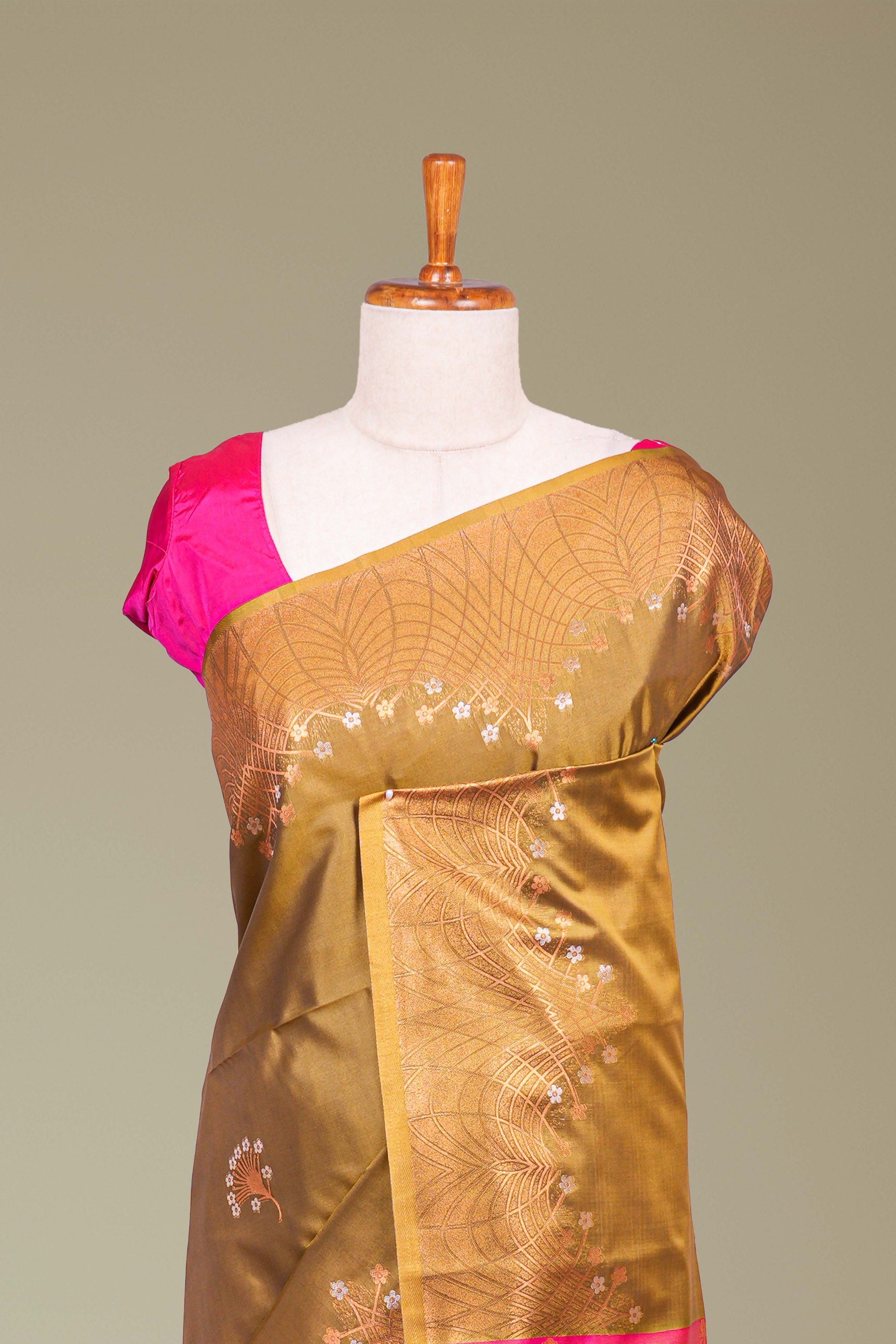 Olive green art soft silk festive saree
