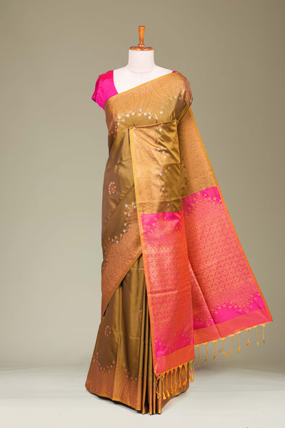 Olive green art soft silk lightweight saree