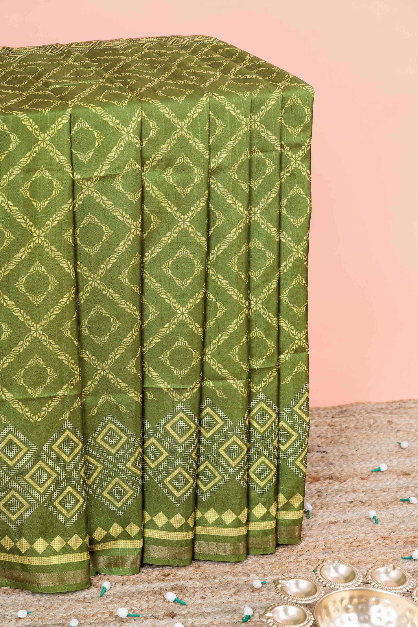 Olive green dola silk saree