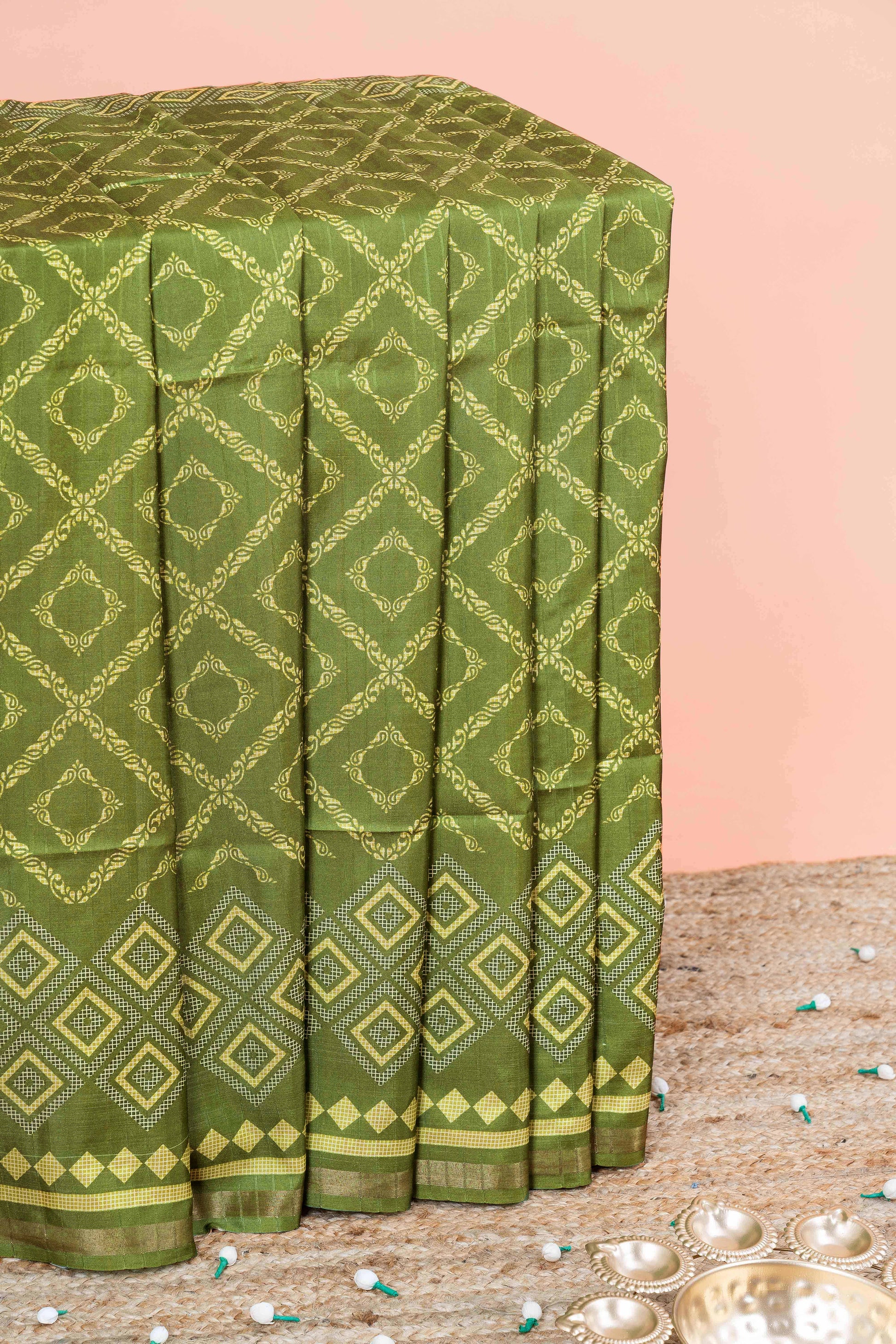 Olive green dola silk saree