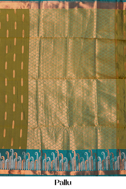 Olive green kathan silk elegant saree
