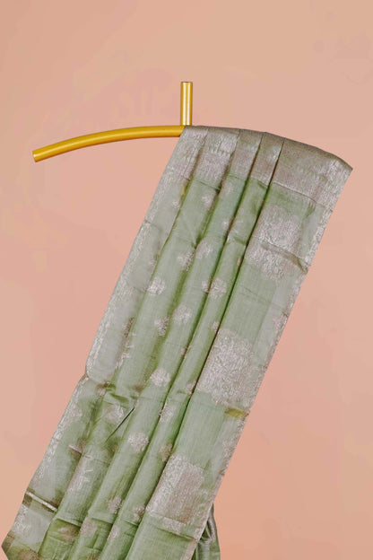 Olive green tussar silk saree