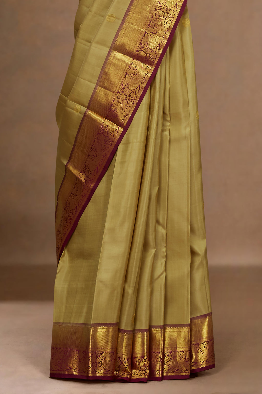 Olive maroon border silk saree
