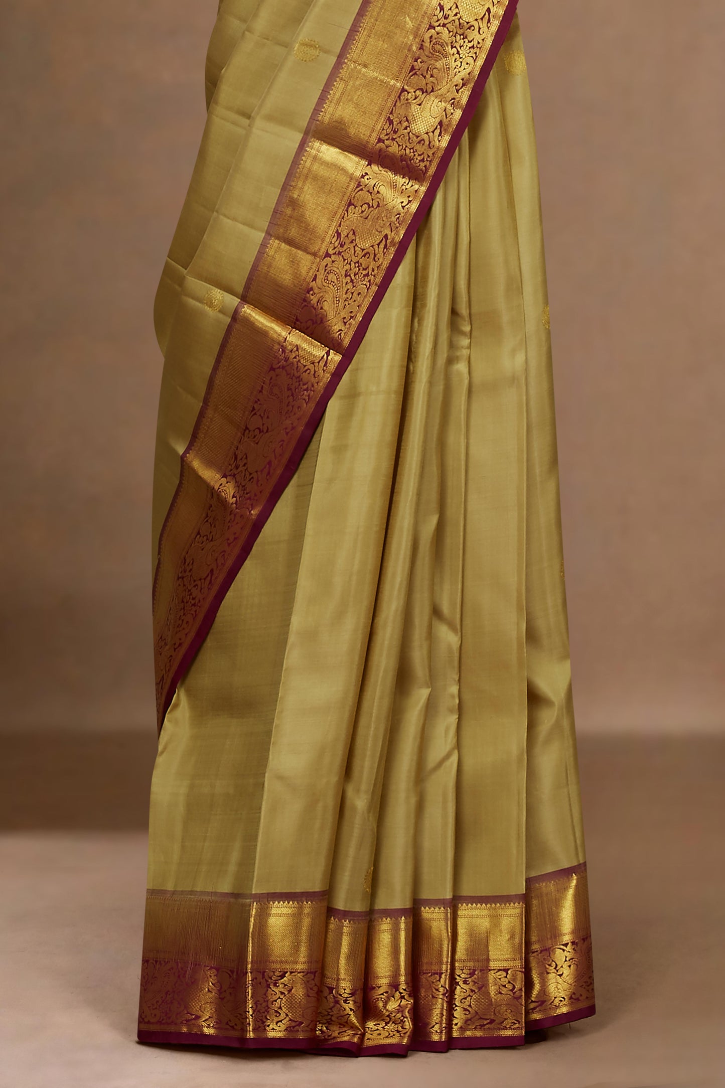 Olive maroon border silk saree
