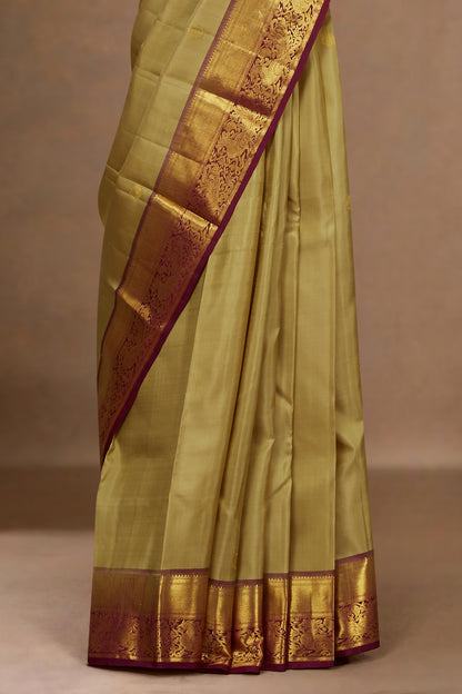 Olive maroon border silk saree
