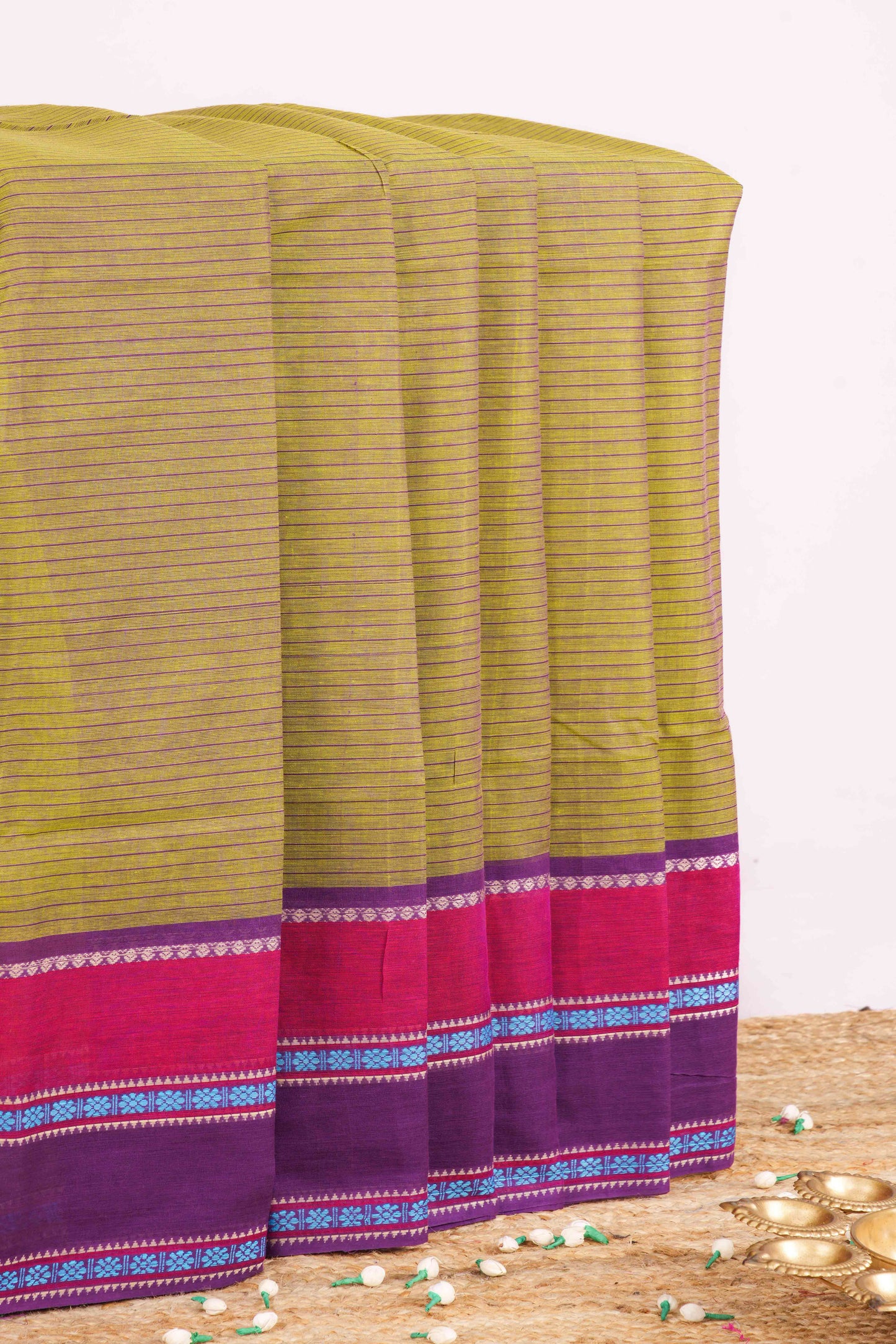 Olive printed Chirala cotton saree
