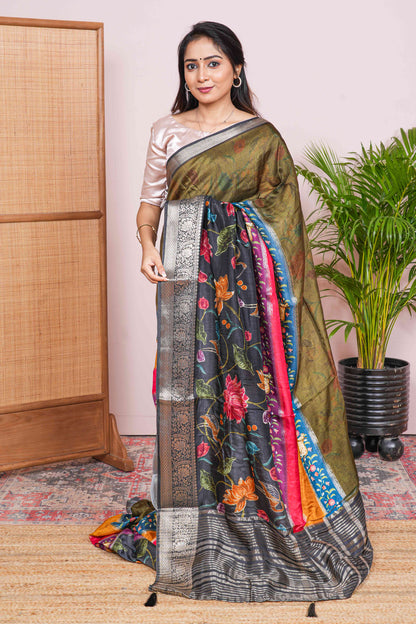 Olive tussar semi fabric