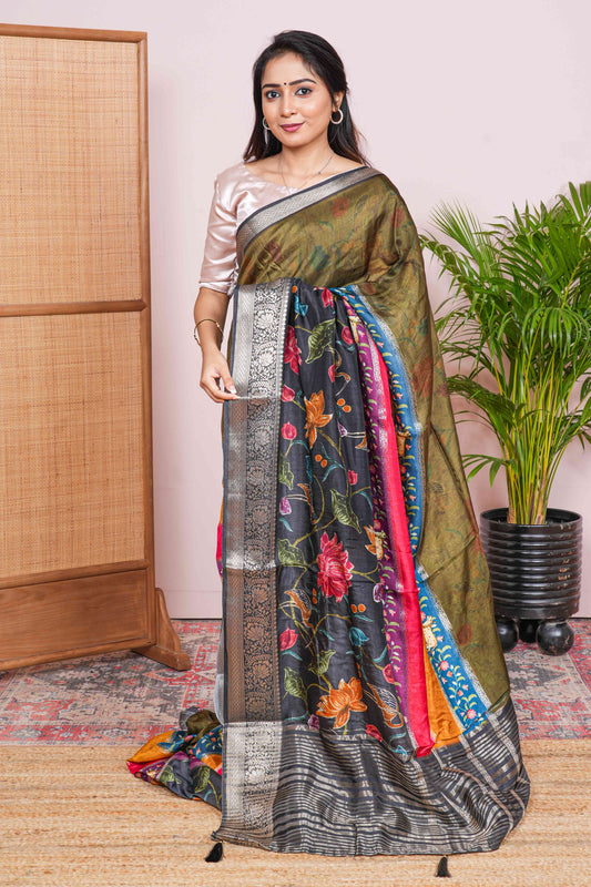 Olive tussar semi fabric