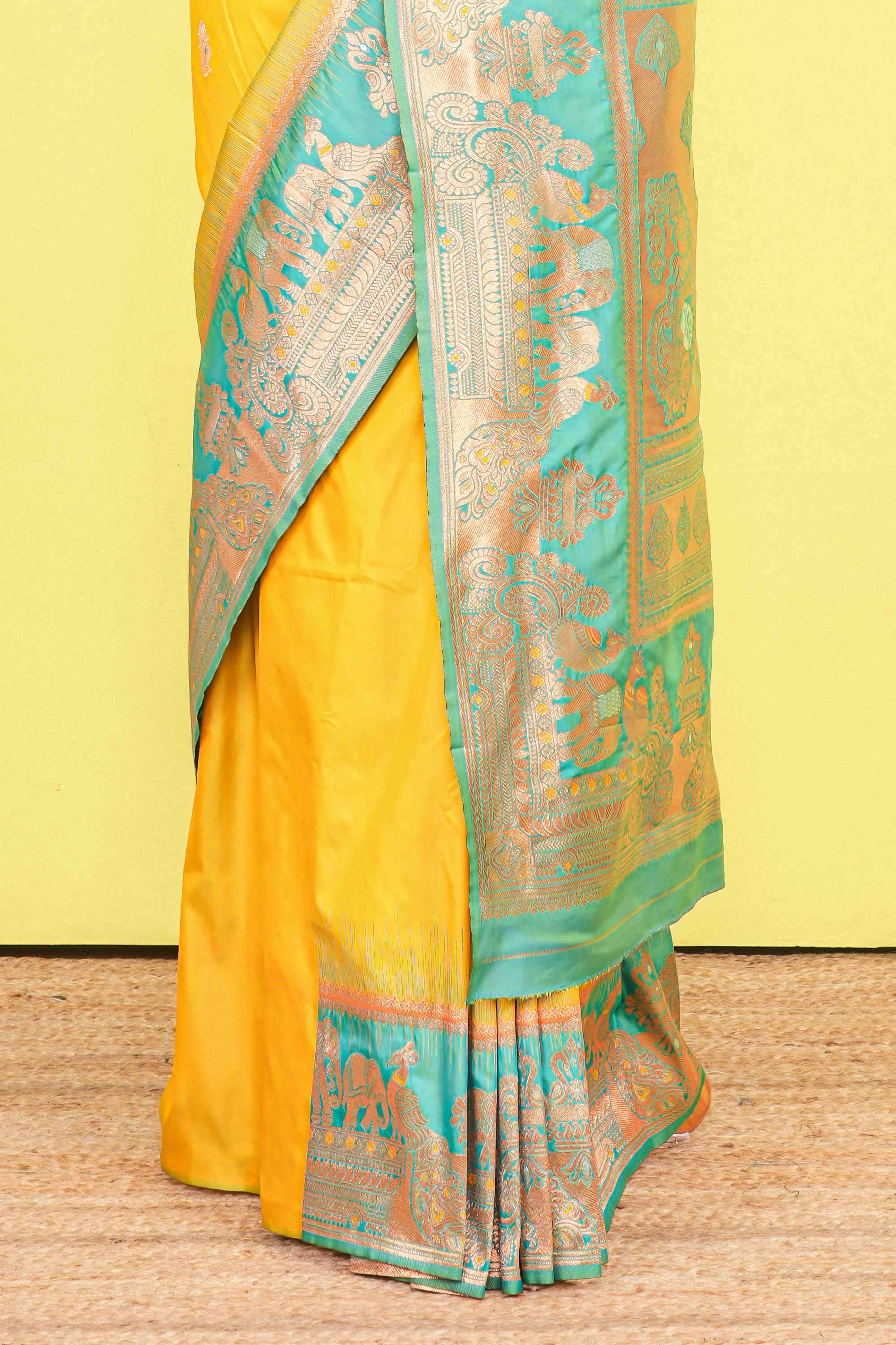 Olive yellow art silk heritage saree